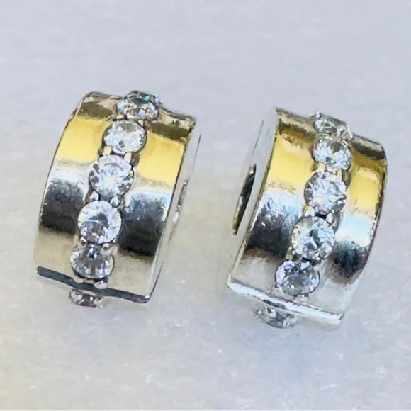 Two Pandora Sterling Silver 925 Clear Sparkling Row Clip Charms - Picture 1 of 6